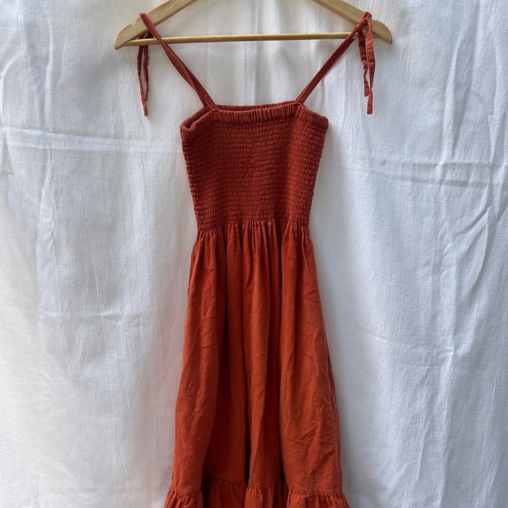 Rust Orange Smocked Sundress